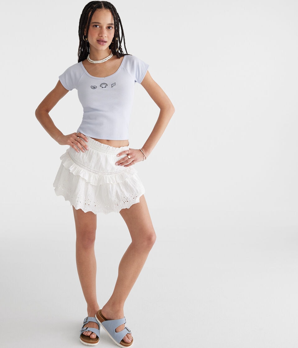 Aéropostale Seriously Soft Seashells Cropped V-Neck Tee Skysail Blue