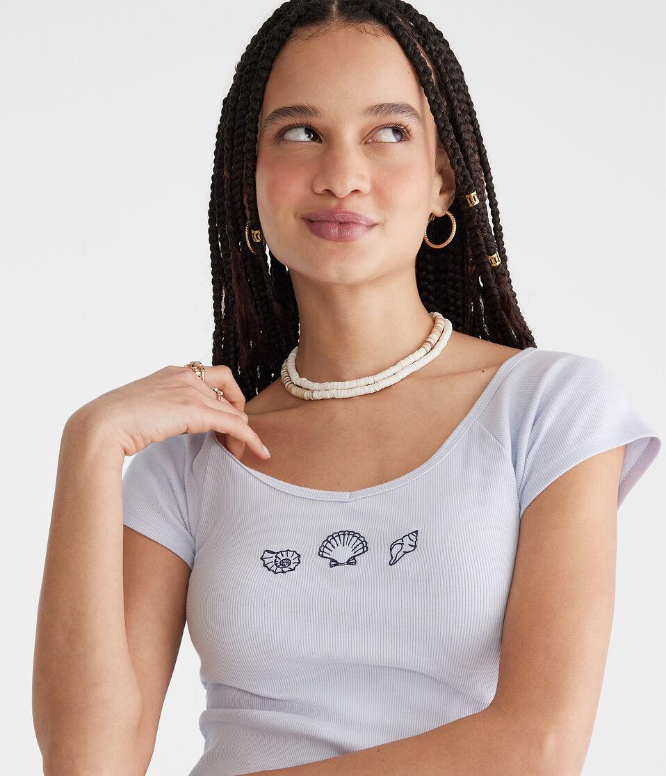 Aéropostale Seriously Soft Seashells Cropped V-Neck Tee Skysail Blue