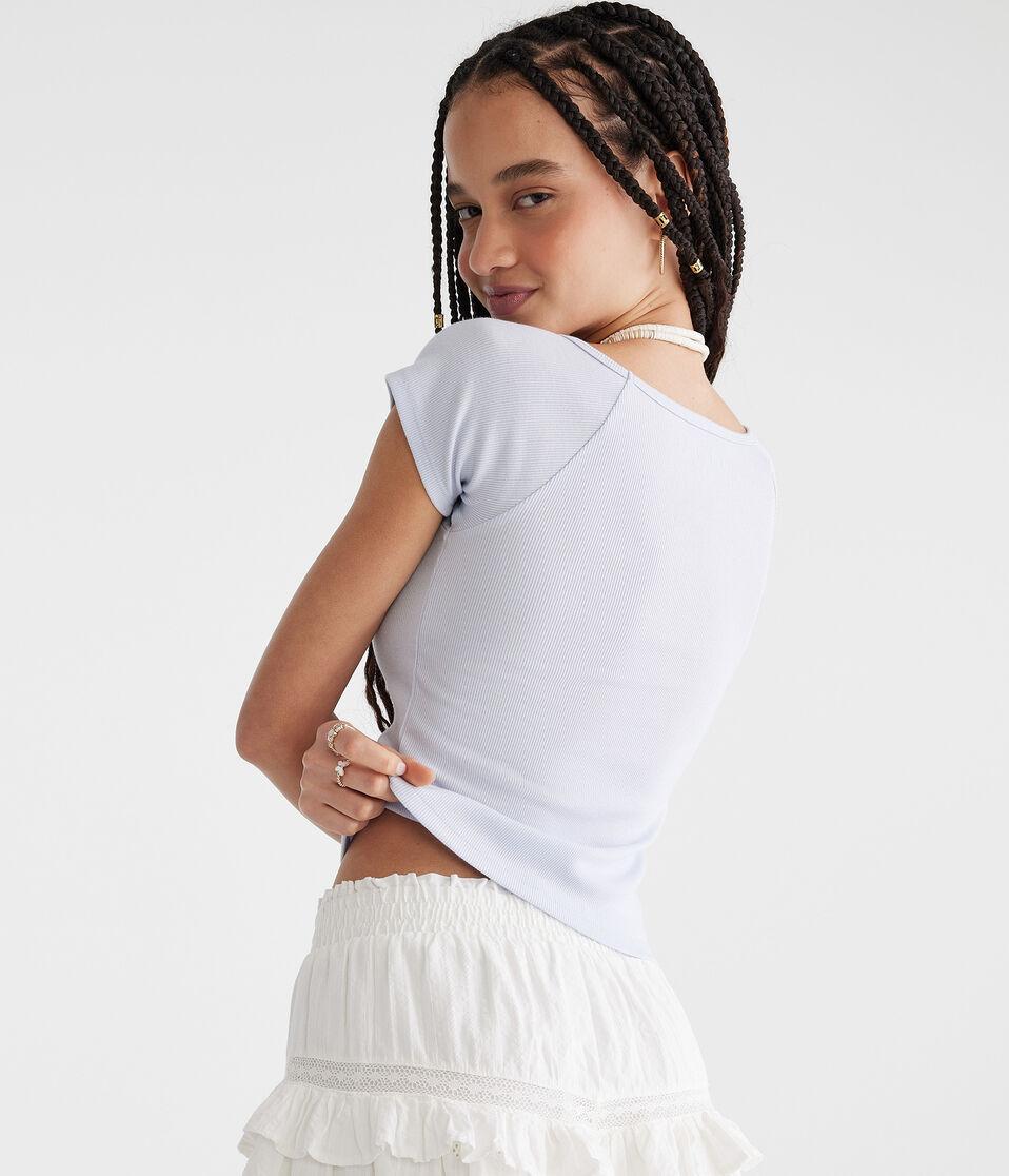 Aéropostale Seriously Soft Seashells Cropped V-Neck Tee Skysail Blue