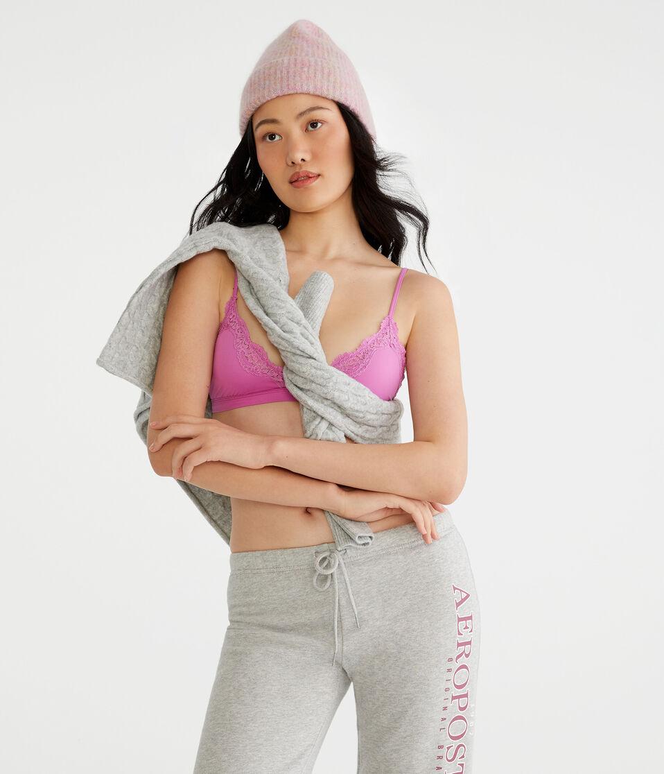 Aéropostale Seriously Soft Smooth Lace-Trim Triangle Bra Pure Magenta Neon