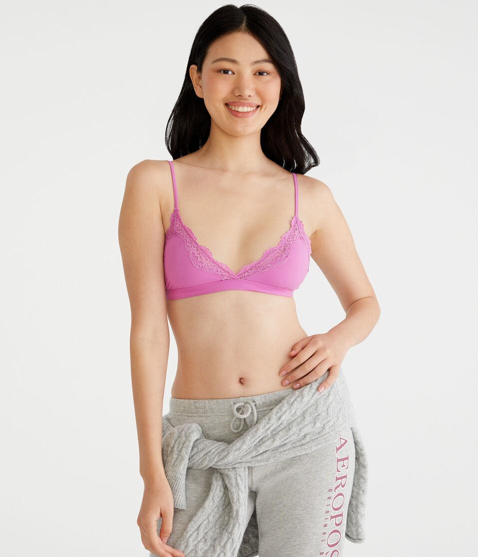 Aéropostale Seriously Soft Smooth Lace-Trim Triangle Bra Pure Magenta Neon