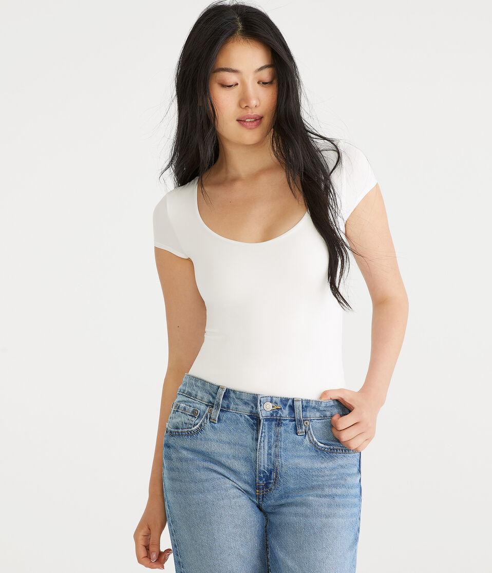 aéropostale Seriously Soft Smooth V-Neck Bodysuit cream
