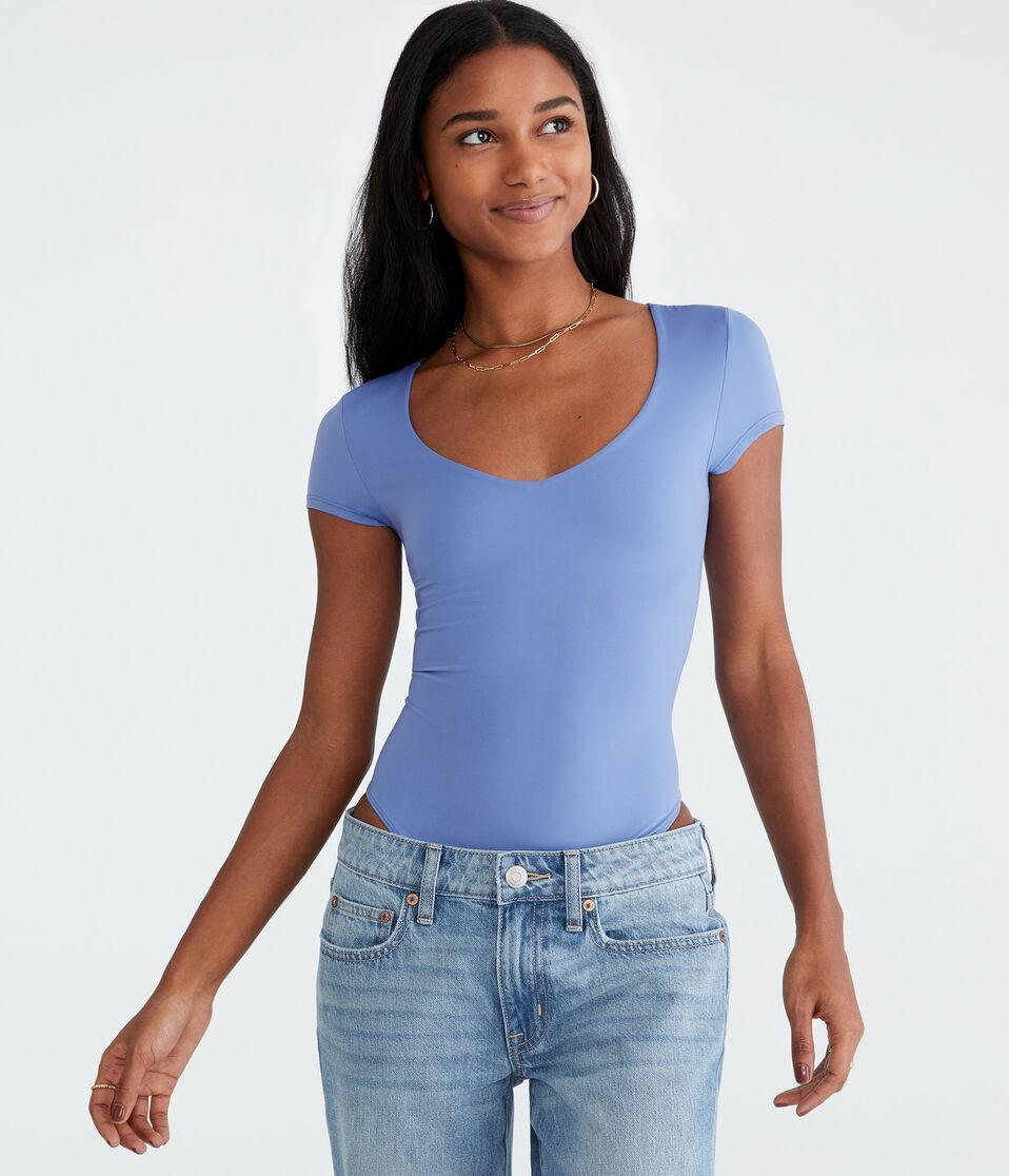 aéropostale Seriously Soft Smooth V-Neck Bodysuit lyric blue