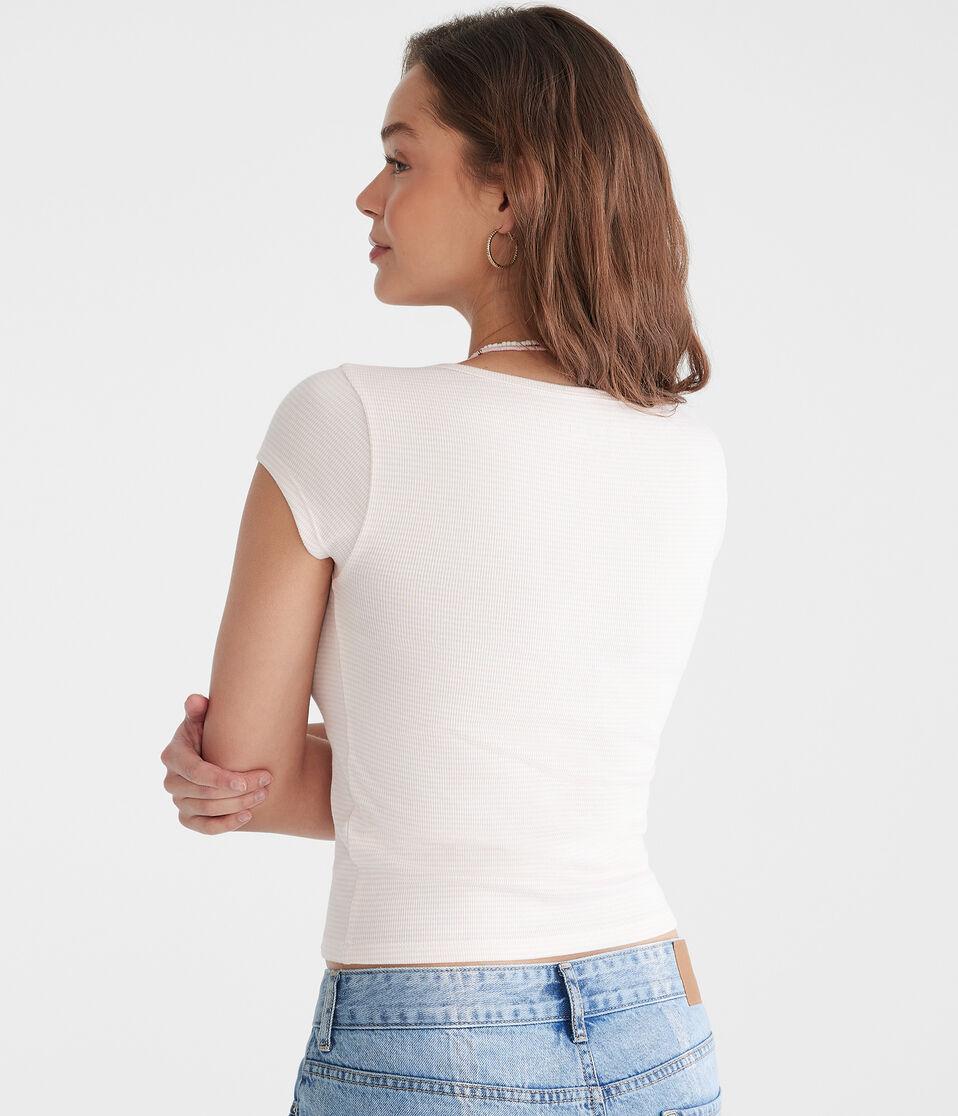 Aéropostale Seriously Soft Striped Henley Tiny Top Cream