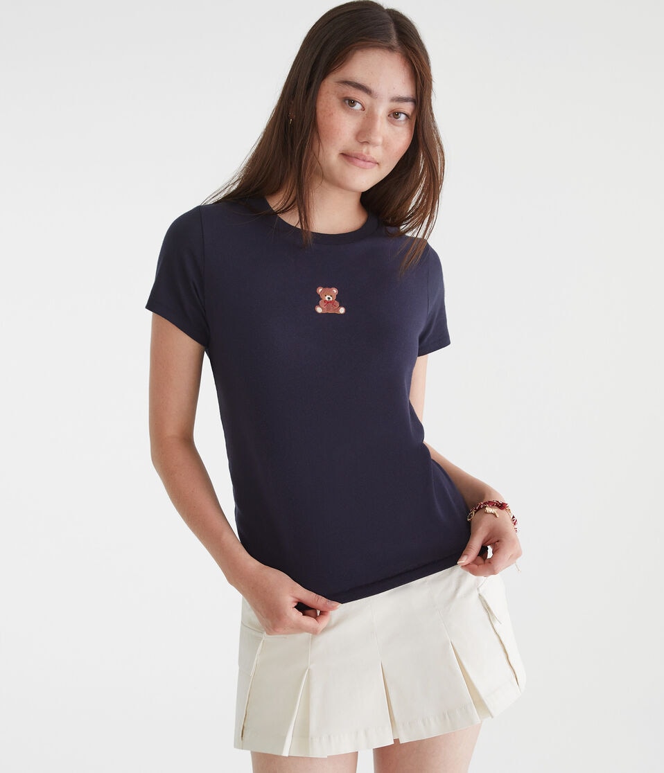 aéropostale Seriously Soft Teddy Bear Vintage Fit Graphic Tee navy peony