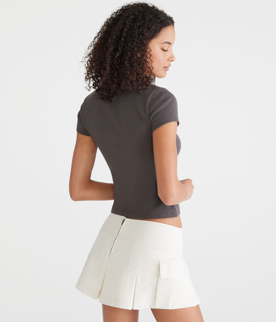 Aéropostale Seriously Soft Tulip Boots Notch-Neck Graphic Baby Tee Academy Grey