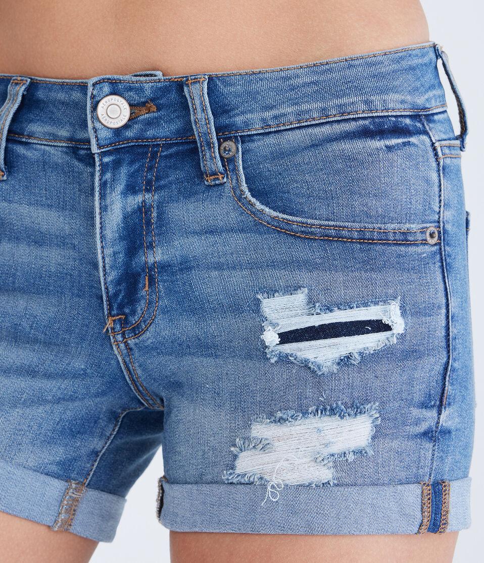 Aéropostale Seriously Stretchy Low-Rise Denim Midi Shorts Medium Wash