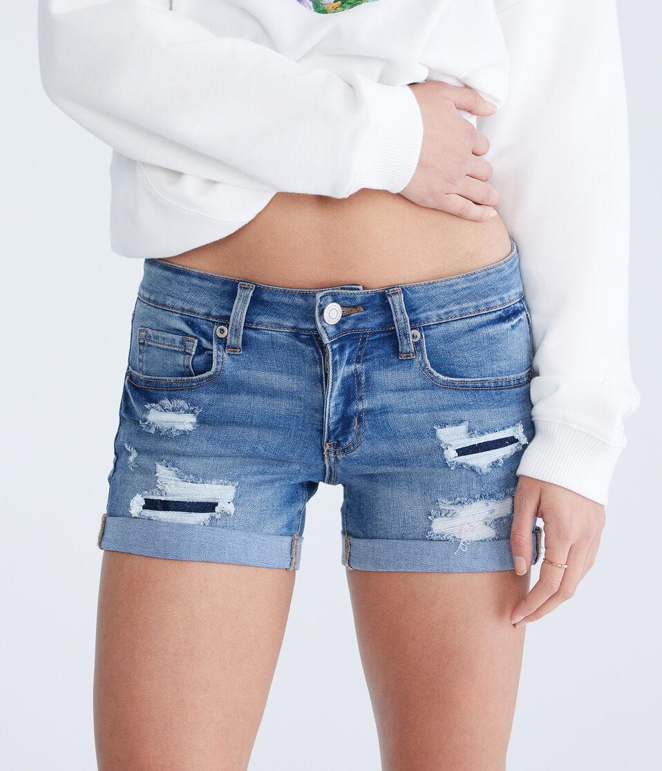 aéropostale Seriously Stretchy Low-Rise Denim Midi Shorts medium wash