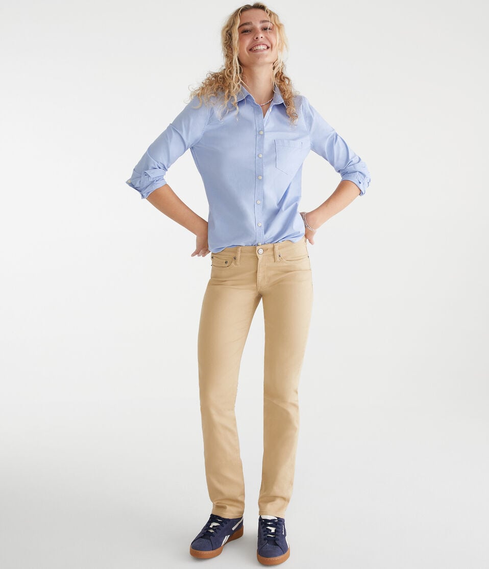 Aéropostale Seriously Stretchy Mid-Rise Straight Uniform Pants Summer Tan