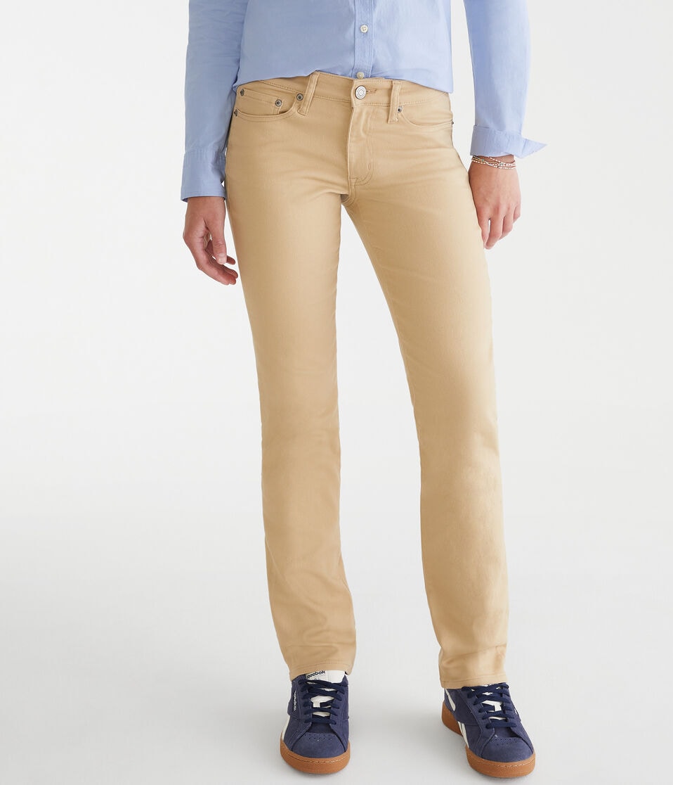 aéropostale Seriously Stretchy Mid-Rise Straight Uniform Pants summer tan