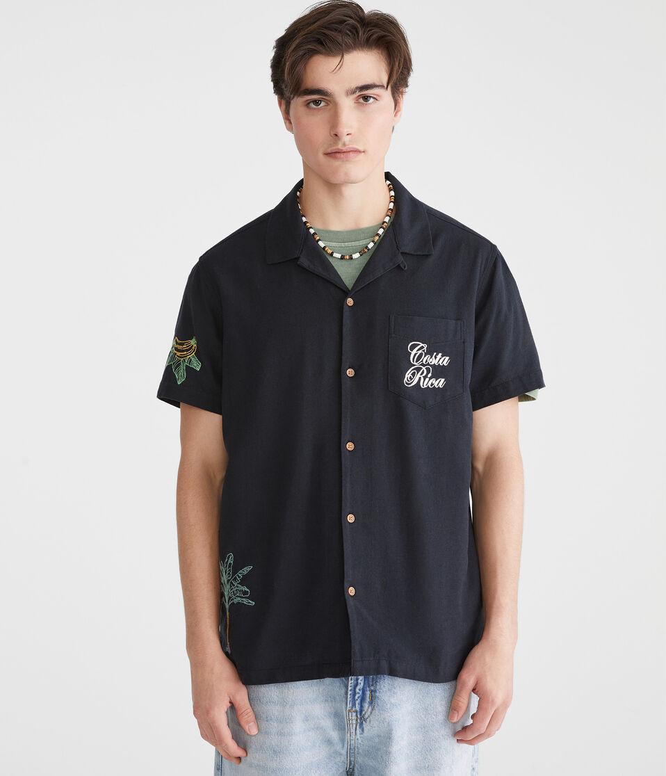 Aéropostale Short Sleeve Costa Rica Linen Camp Shirt Hematite