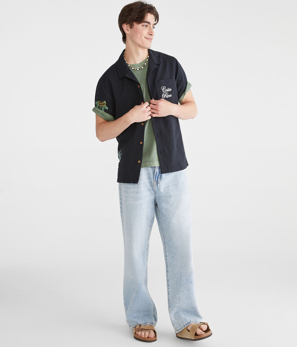 Aéropostale Short Sleeve Costa Rica Linen Camp Shirt Hematite