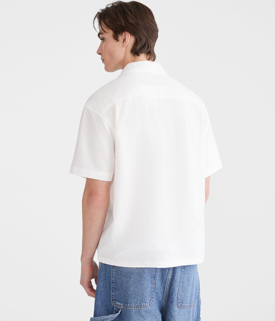 Aéropostale Short Sleeve Cowboy Boxy Linen Camp Shirt Cream