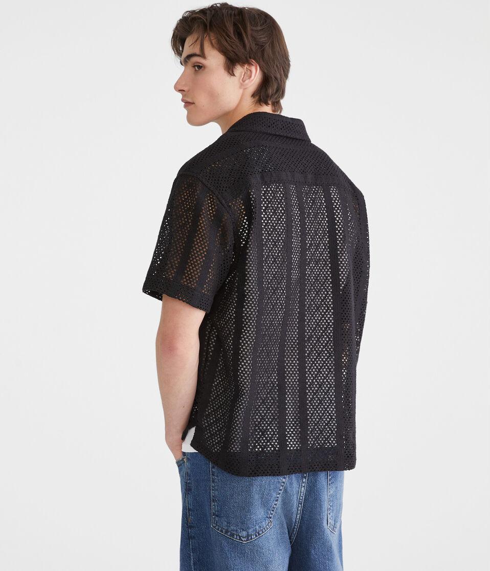 Aéropostale Short Sleeve Crocheted Boxy Camp Shirt Black Fox