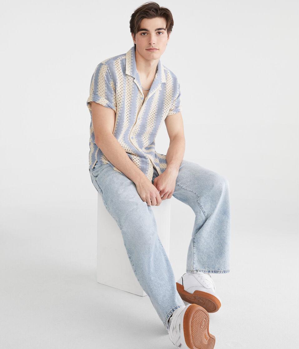 Aéropostale Short Sleeve Crocheted Stripe Shirt Cream