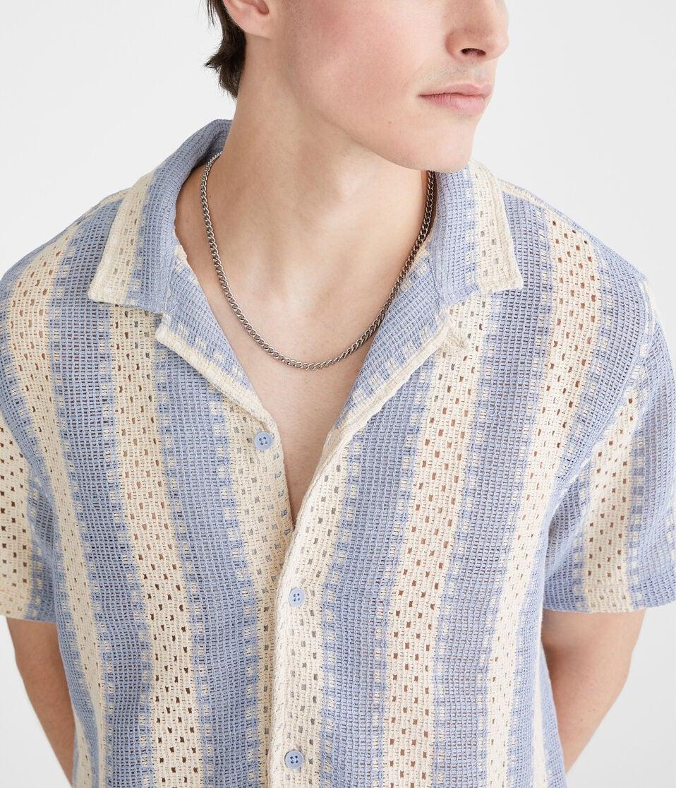 Aéropostale Short Sleeve Crocheted Stripe Shirt Cream