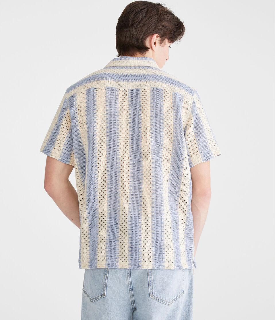 Aéropostale Short Sleeve Crocheted Stripe Shirt Cream