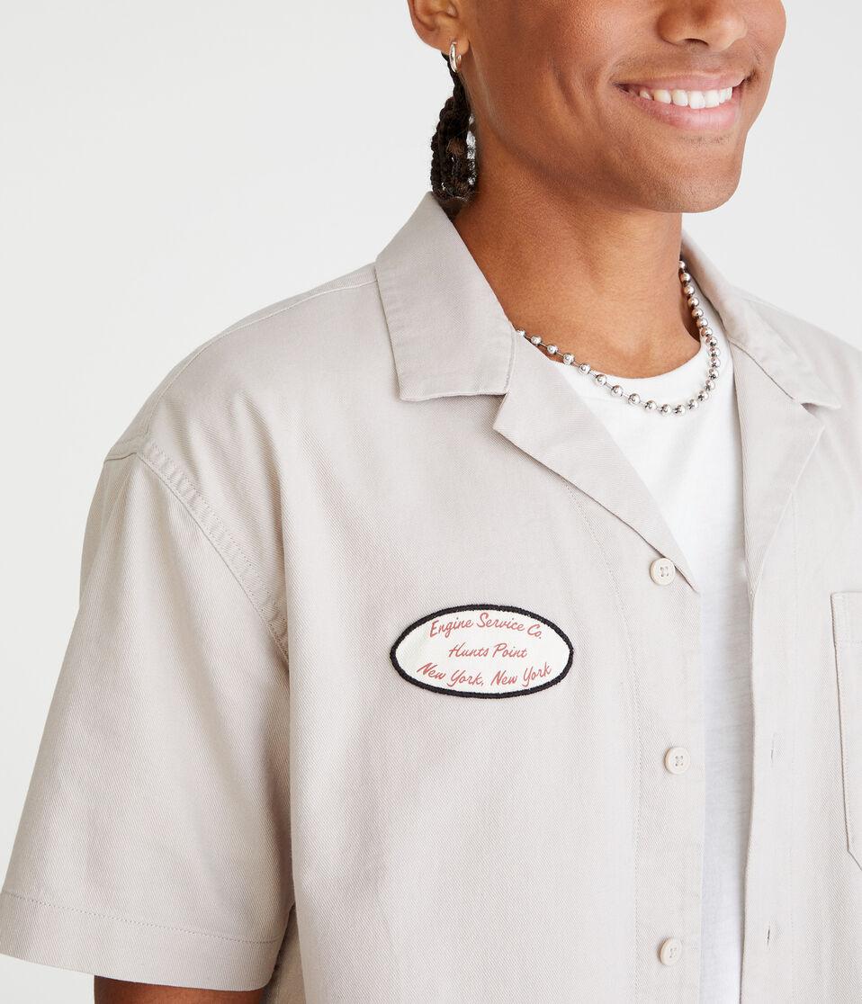 Aéropostale Short Sleeve Engine Service Co. Mechanic Shirt Silver Cloud