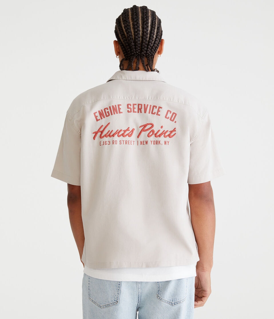 aéropostale Short Sleeve Engine Service Co. Mechanic Shirt silver cloud