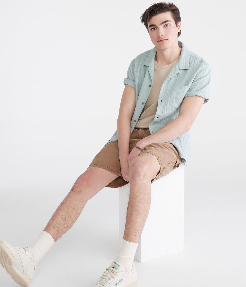 Aéropostale Short Sleeve Gauze Camp Shirt Bright Mint