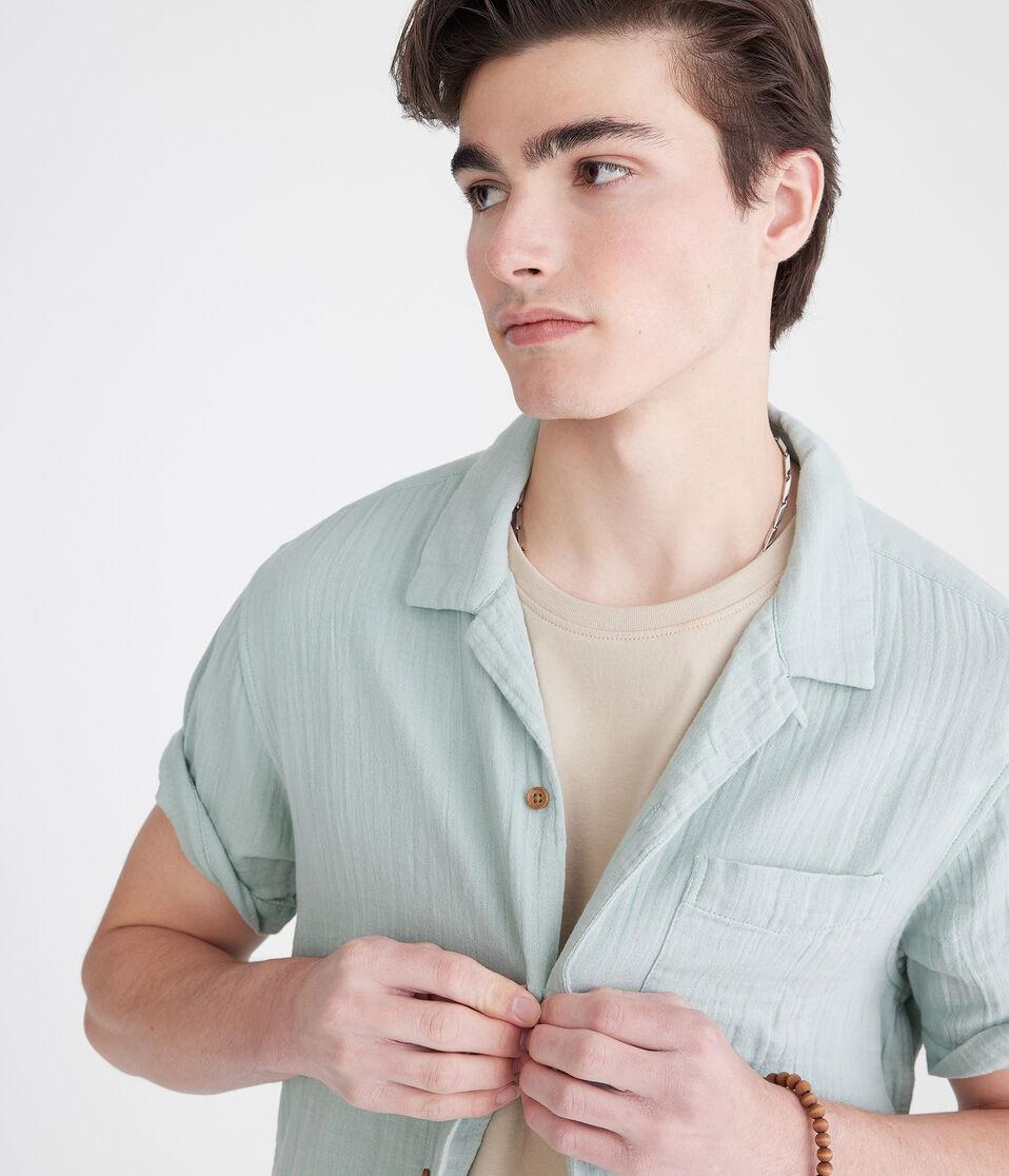 Aéropostale Short Sleeve Gauze Camp Shirt Bright Mint