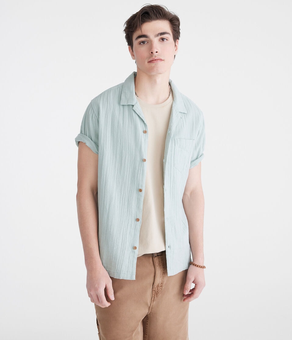 aéropostale Short Sleeve Gauze Camp Shirt bright mint