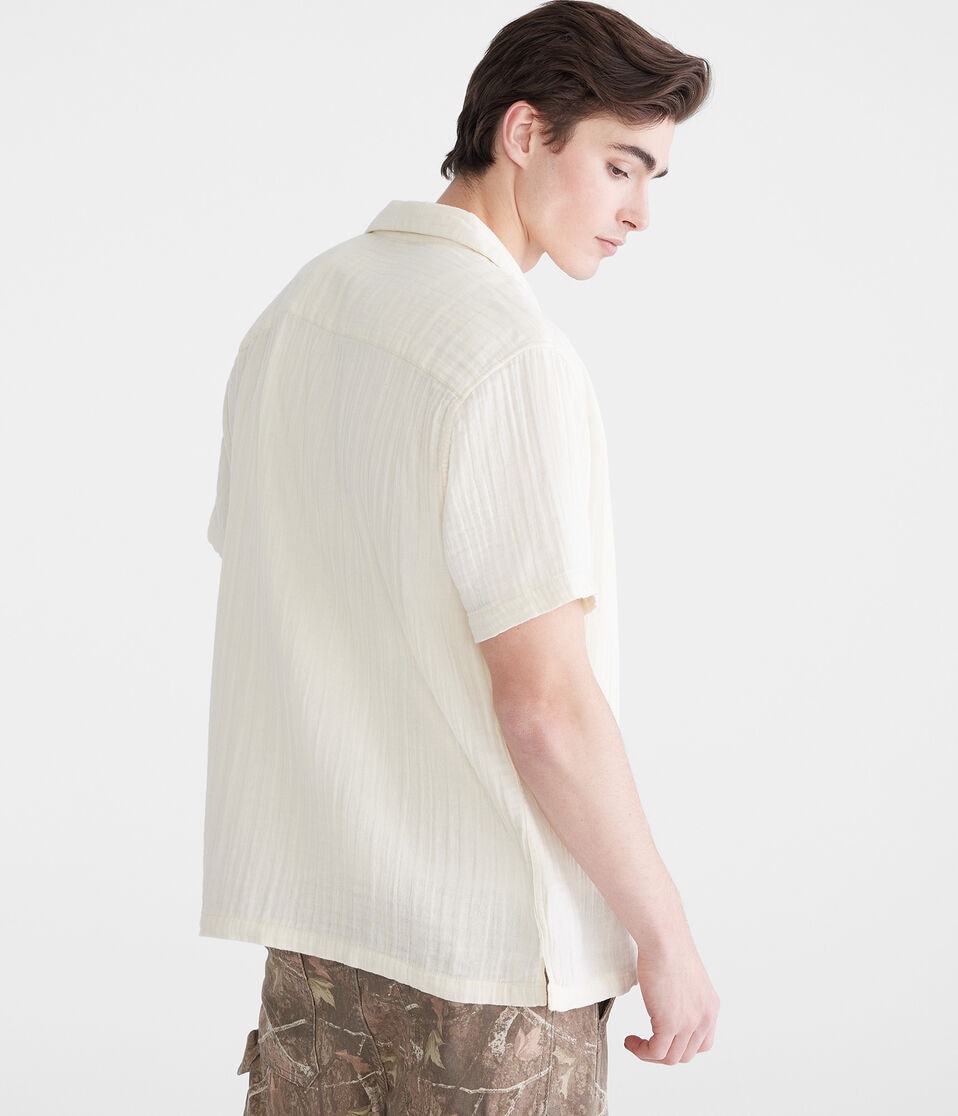 Aéropostale Short Sleeve Gauze Camp Shirt Stark White