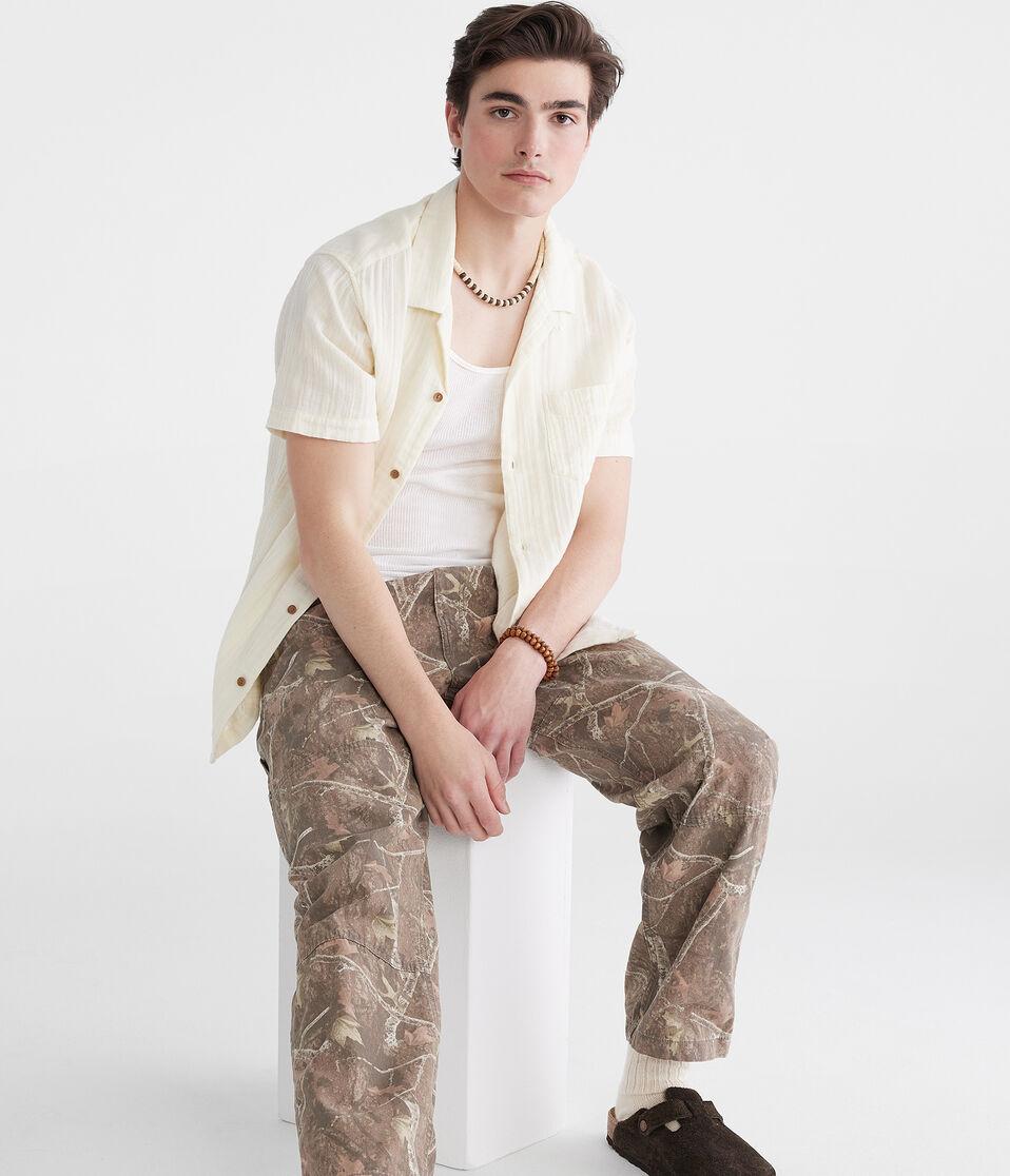 Aéropostale Short Sleeve Gauze Camp Shirt Stark White