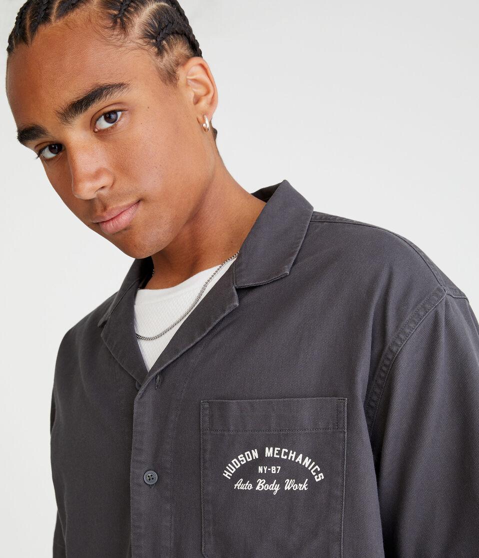 Aéropostale Short Sleeve Hudson Auto Body Mechanic Shirt Whale Grey