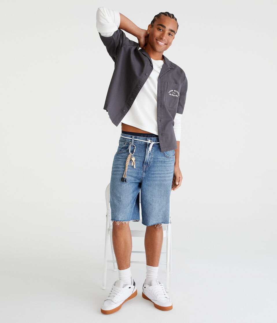 Aéropostale Short Sleeve Hudson Auto Body Mechanic Shirt Whale Grey