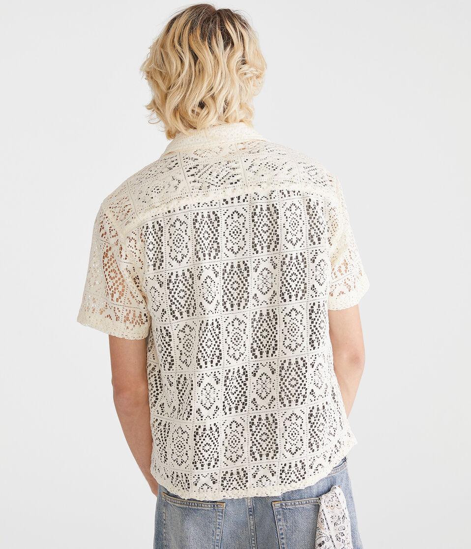 Aéropostale Short Sleeve Lace Boxy Camp Shirt Stark White