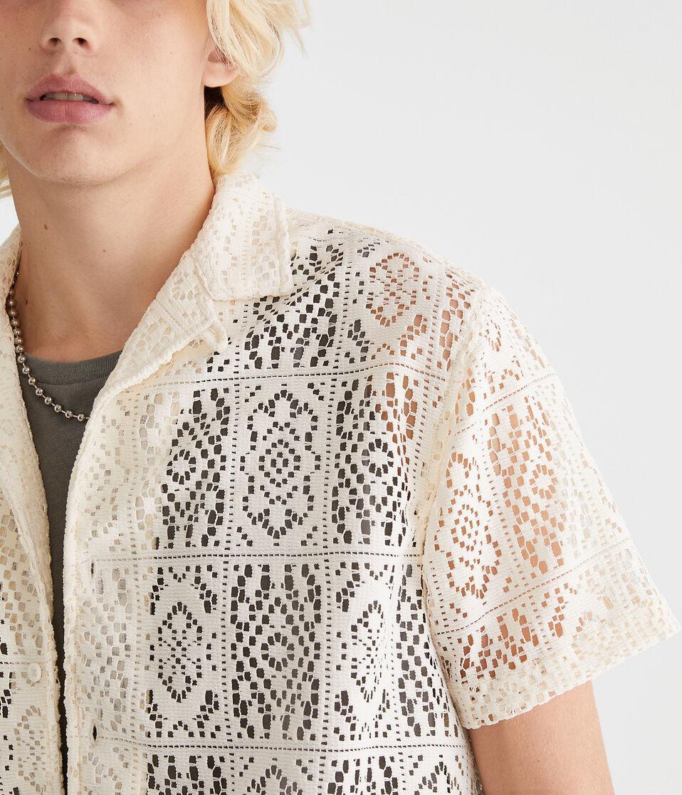 Aéropostale Short Sleeve Lace Boxy Camp Shirt Stark White