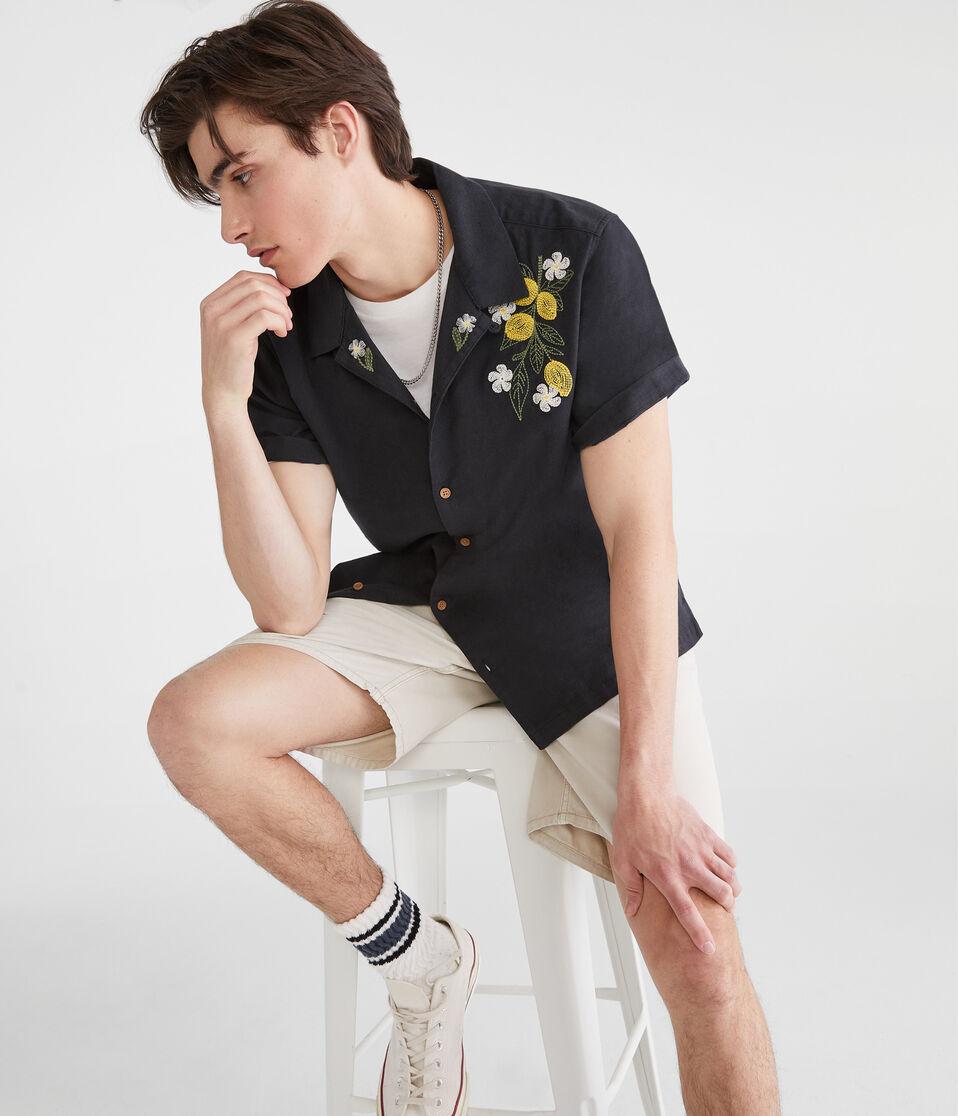 Aéropostale Short Sleeve Lemons Linen Camp Shirt Hematite