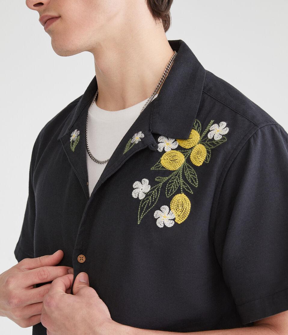 Aéropostale Short Sleeve Lemons Linen Camp Shirt Hematite