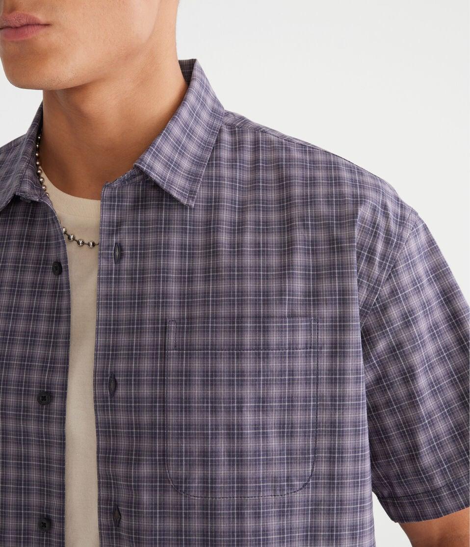 Aéropostale Short Sleeve Micro Plaid Boxy Shirt Camo Blue