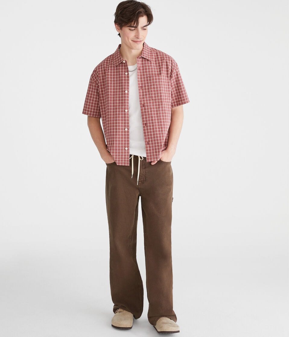 Aéropostale Short Sleeve Micro Plaid Boxy Shirt Regent Red