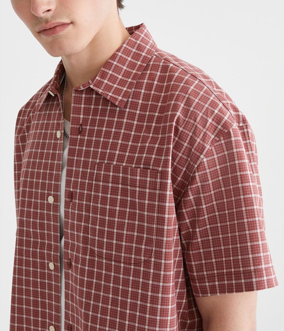 Aéropostale Short Sleeve Micro Plaid Boxy Shirt Regent Red