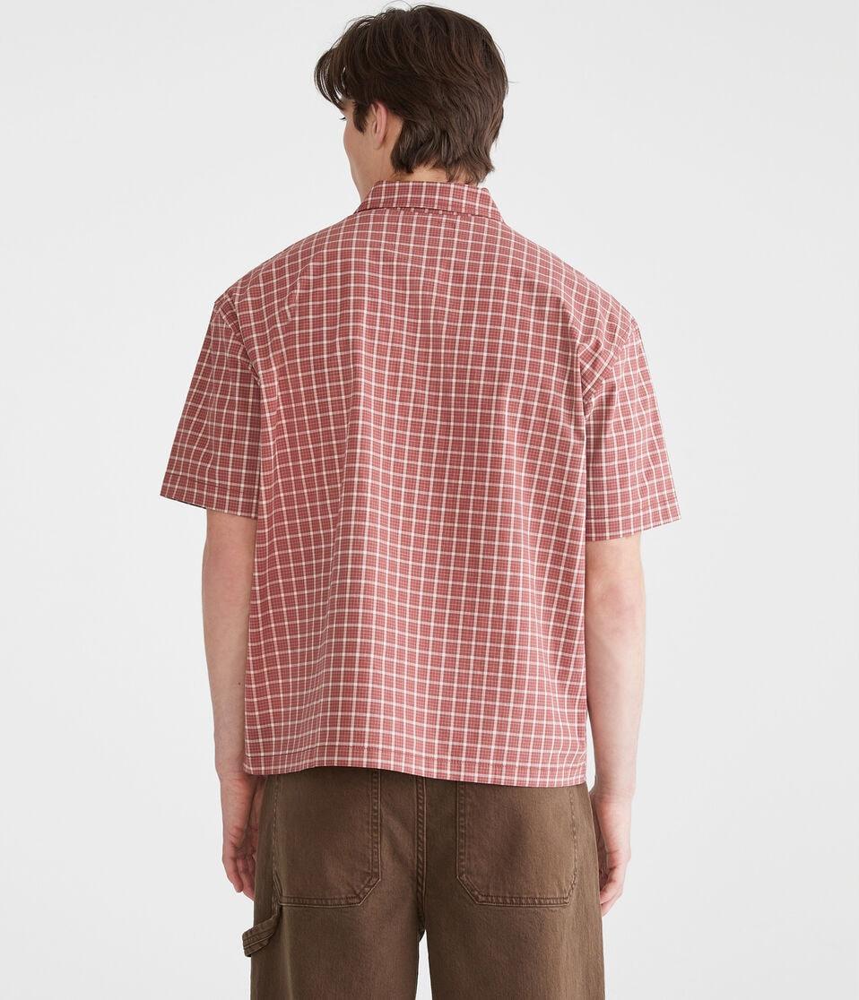 Aéropostale Short Sleeve Micro Plaid Boxy Shirt Regent Red