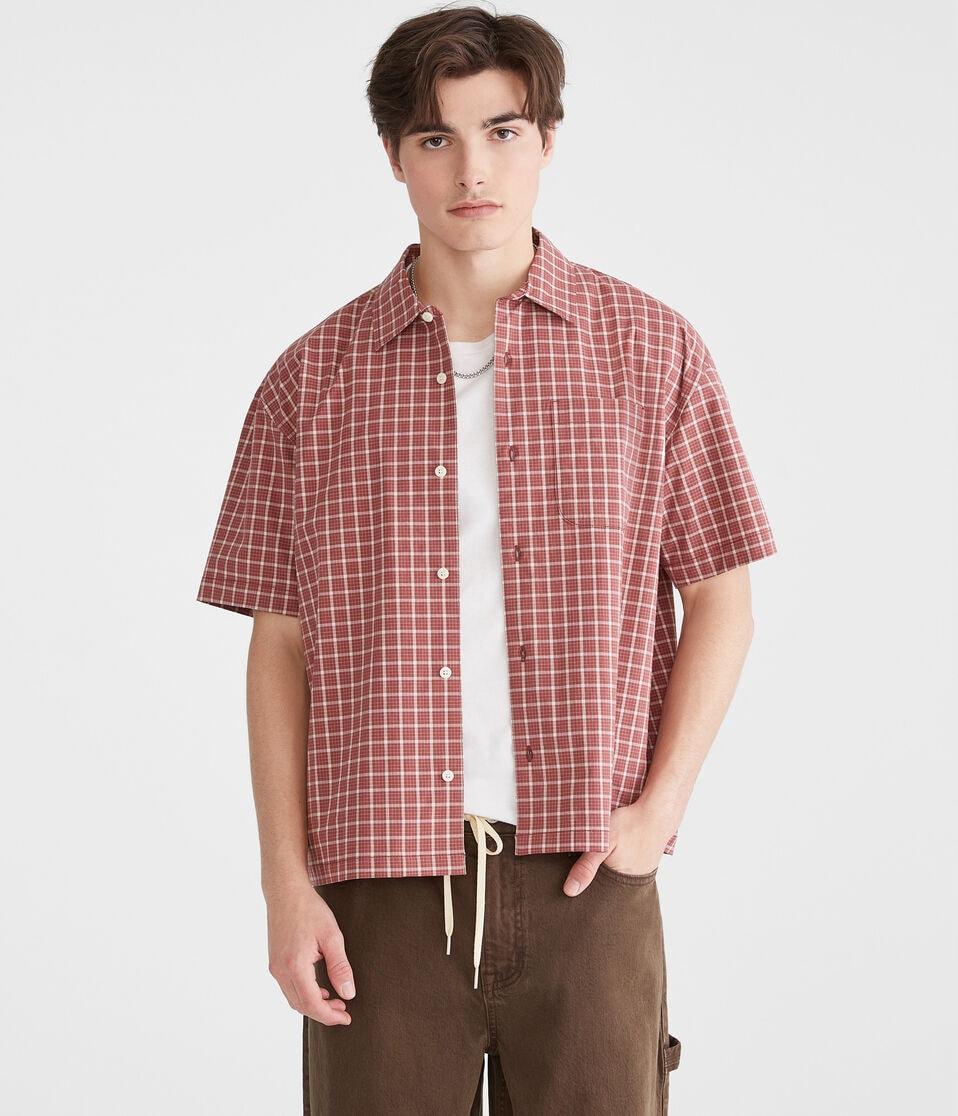 aéropostale Short Sleeve Micro Plaid Boxy Shirt regent red