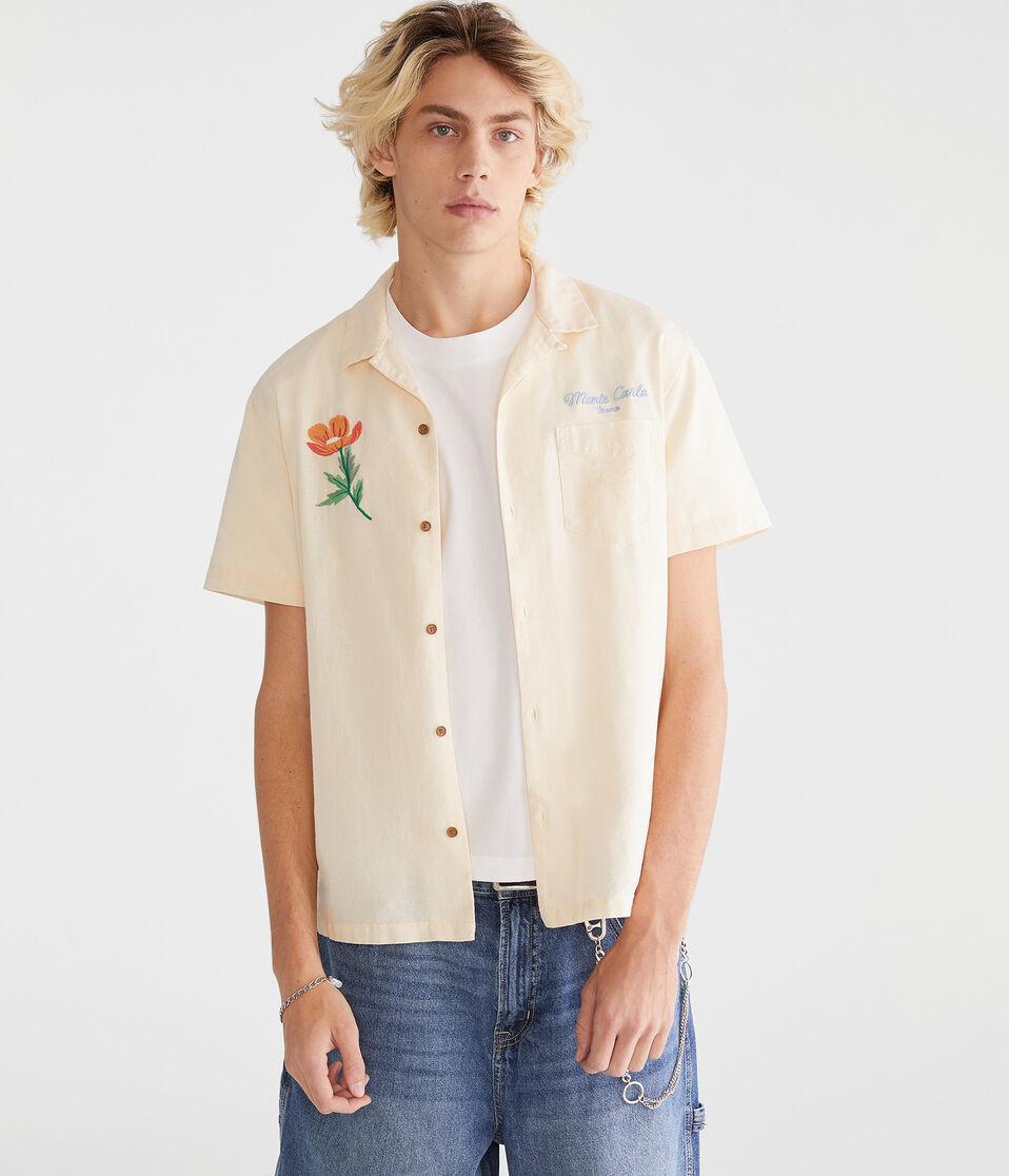 Aéropostale Short Sleeve Monte Carlo Linen Camp Shirt Soft Cream