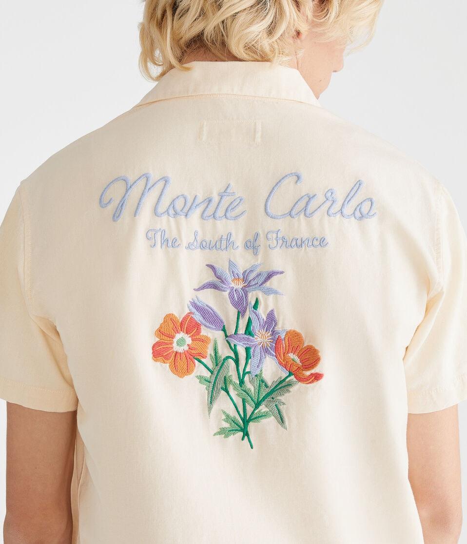 Aéropostale Short Sleeve Monte Carlo Linen Camp Shirt Soft Cream