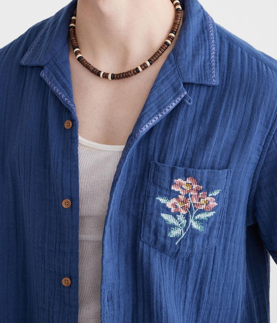 Aéropostale Short Sleeve Stitched Floral Gauze Camp Shirt Pine Grove