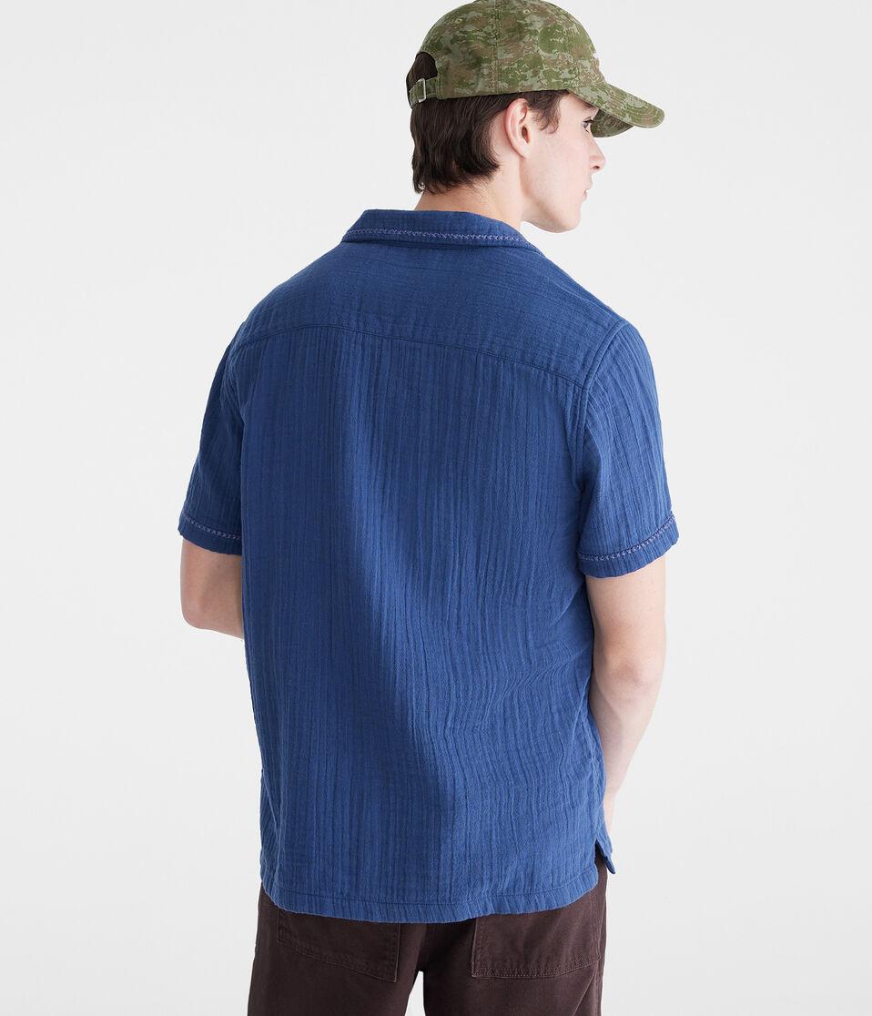 Aéropostale Short Sleeve Stitched Floral Gauze Camp Shirt Pine Grove