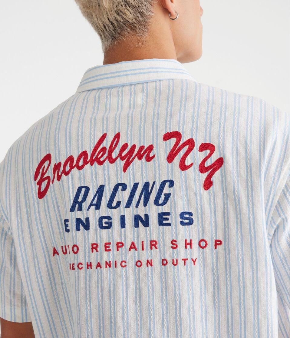 Aéropostale Short Sleeve Striped Brooklyn Racing Mechanic Shirt Princess Blue