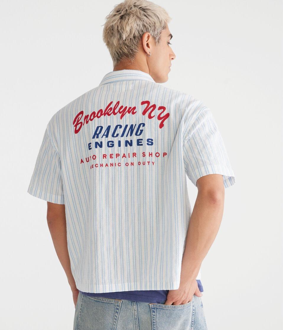 aéropostale Short Sleeve Striped Brooklyn Racing Mechanic Shirt princess blue