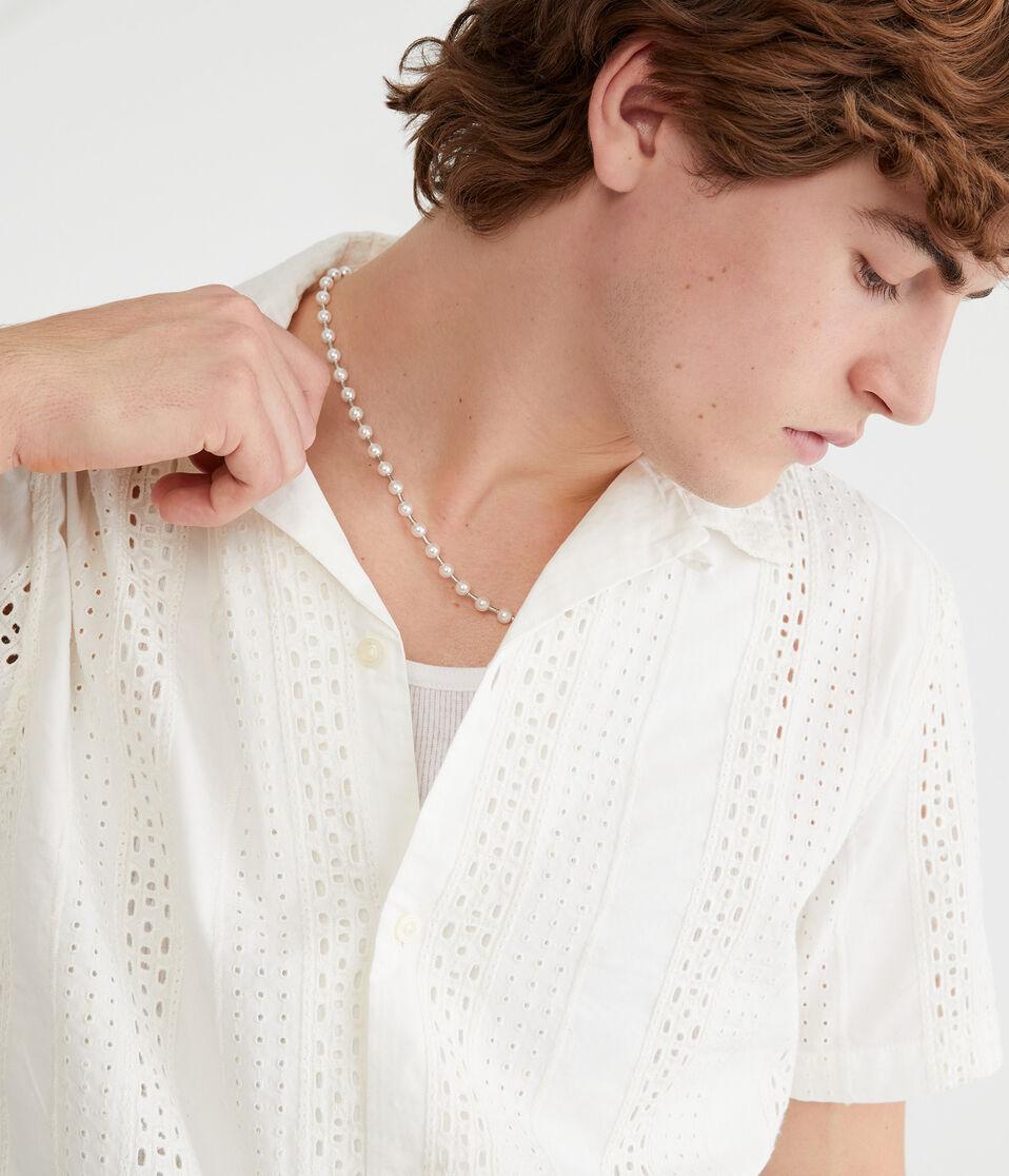 Aéropostale Short Sleeve Textured Eyelet Shirt Cream