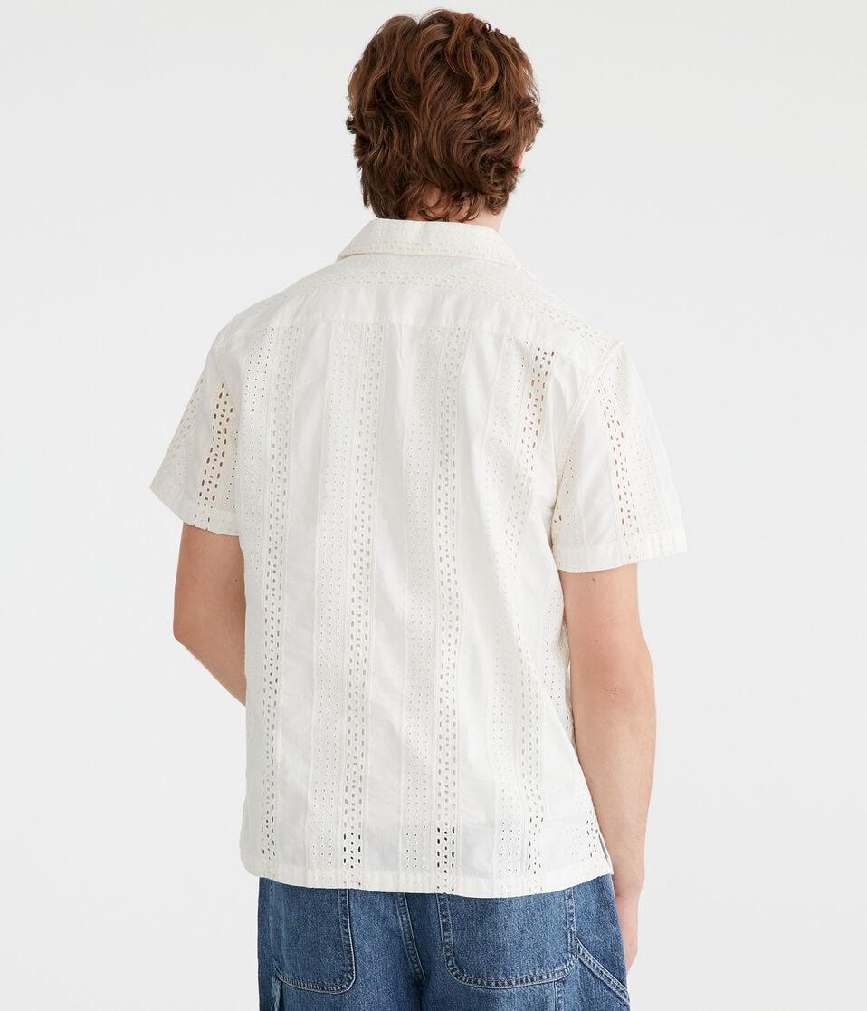 Aéropostale Short Sleeve Textured Eyelet Shirt Cream