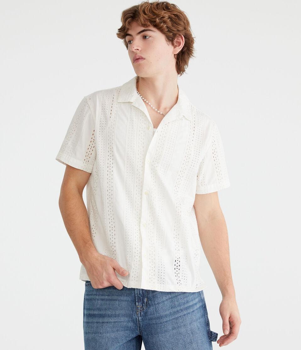 aéropostale Short Sleeve Textured Eyelet Shirt cream