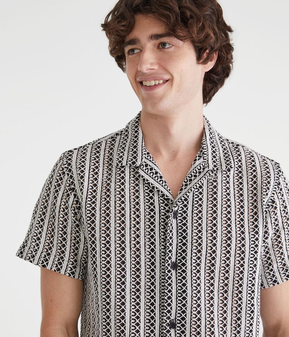 Aéropostale Short Sleeve Textured Stripe Camp Shirt Black Fox