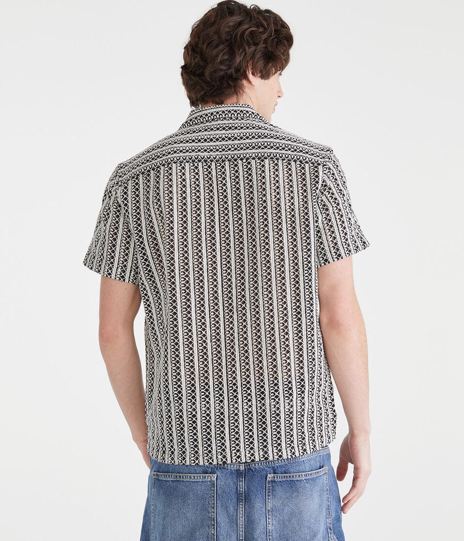 Aéropostale Short Sleeve Textured Stripe Camp Shirt Black Fox